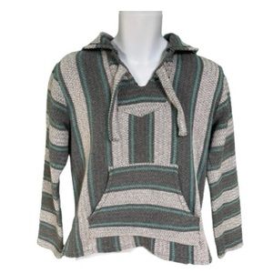 Original Senor Lopez Gray & Teal Baja Poncho Hoodie Mens Size L